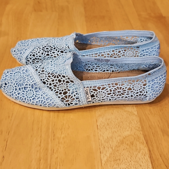 TOMS Light Blue Crochet Slip-On Shoes - Picture 2 of 4